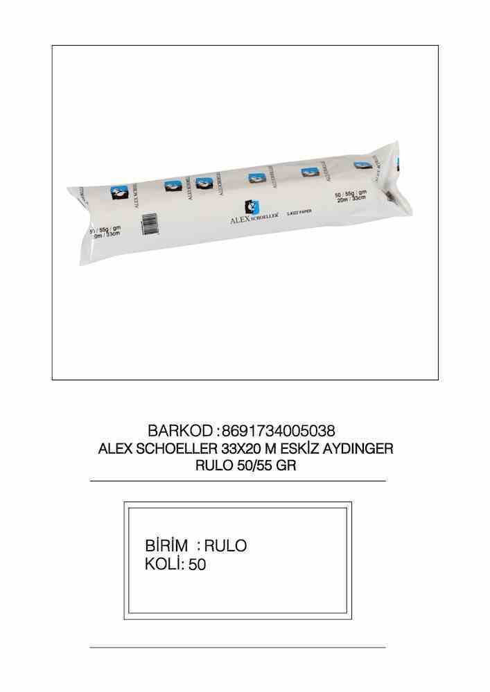 ALEX ESKİZ KAĞIDI 20x33 CM RULO 50/55