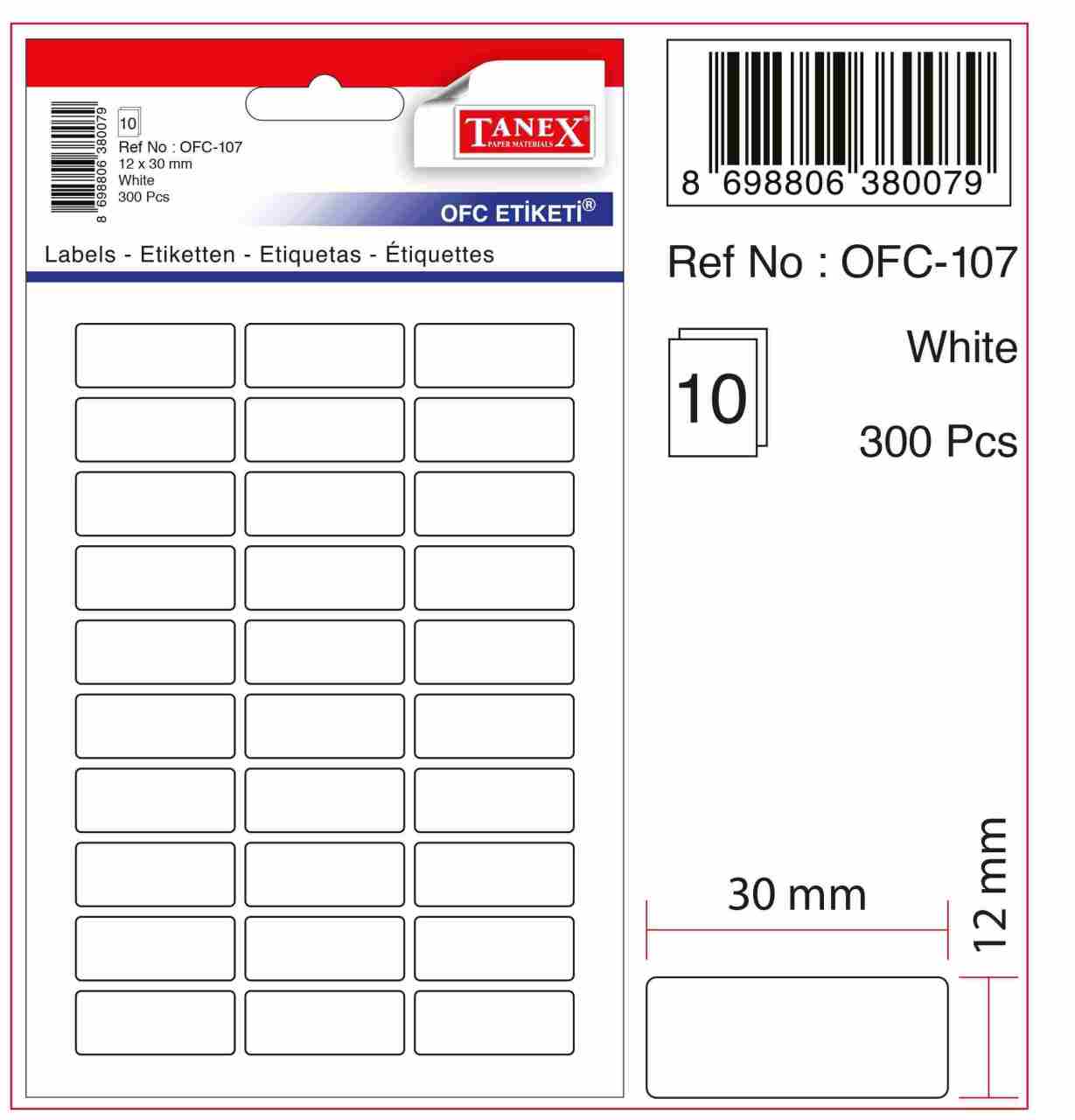 TANEX OFC-107 BEYAZ OFİS ETİKETİ