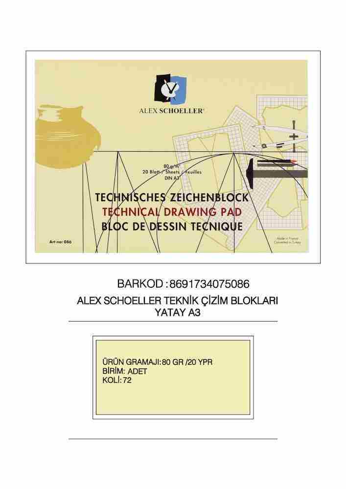 ALEX TEKNİK ÇİZİM BLOK A3 80 GR YAN 20 YP