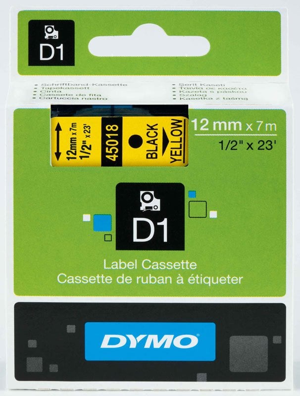 DYMO ŞERİT D1 12MMx7MT SARI/SİYAH 720580 45018