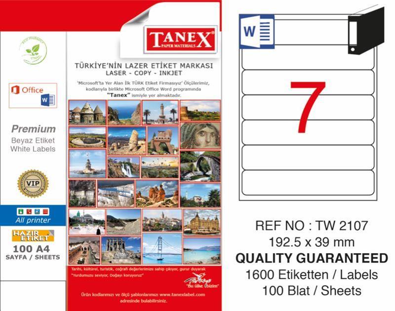 TANEX LASER ETİKET TW-2107 192.5 X 39 MM