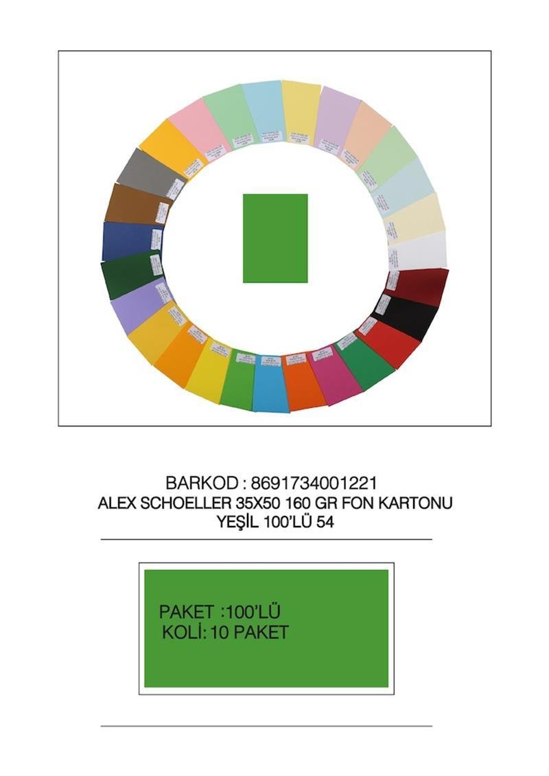 ALEX FON KARTONU 35x50 160GR YEŞİL 100 LÜ 54
