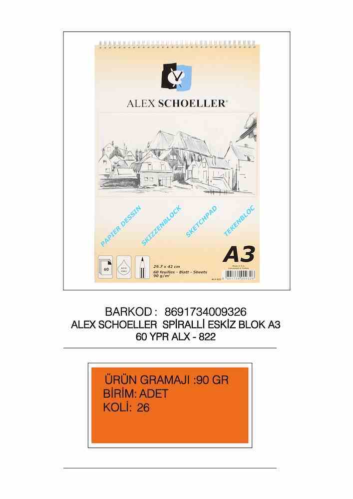 ALEX ESKİZ BLOK A3 90 GR SPR. DİK 60 YP ALX-822