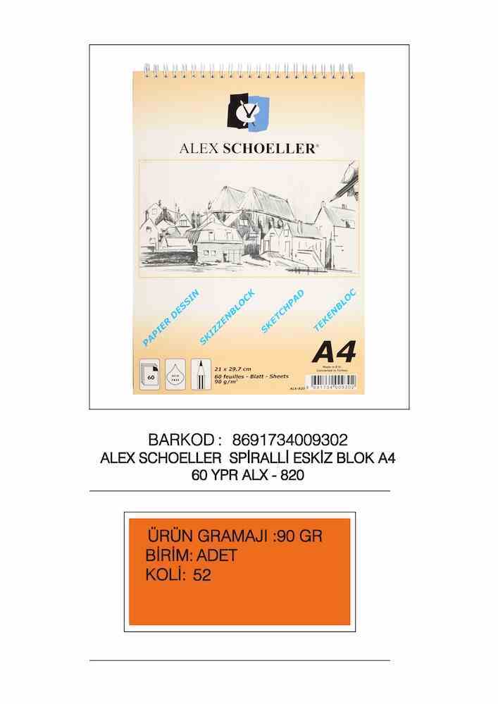 ALEX ESKİZ BLOK A4 90 GR SPR. DİK 60 YP ALX-820