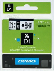DYMO ŞERİT D1 6MMx7MT BEYAZ/SİYAH 720780 43613