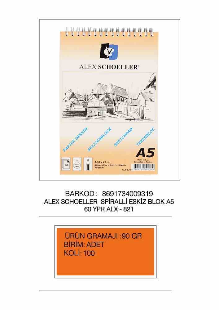 ALEX ESKİZ BLOK A5 90 GR SPR. DİK 60 YP ALX-821