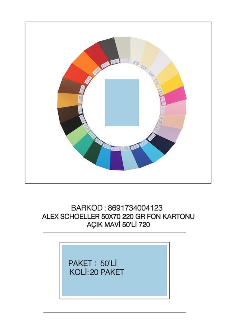 ALEX FON KARTONU 50x70 220GR A.MAVİ 50 Lİ 720