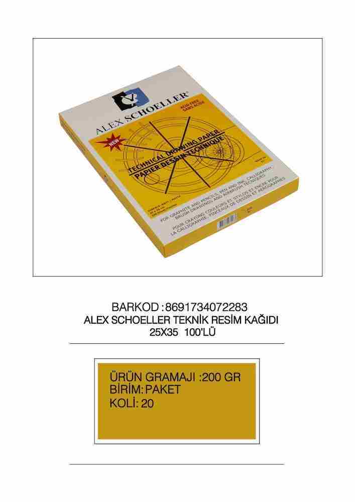 ALEX TEKNİK RESİM KAĞIDI 25x35 200 GR 100 LÜ