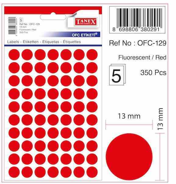 TANEX OFC-129 FOSFORLU KIRMIZI OFİS ETİKETİ