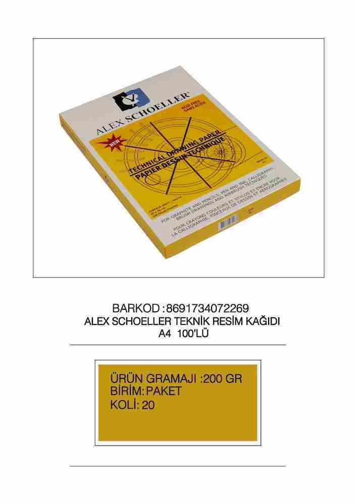 ALEX TEKNİK RESİM KAĞIDI A4 200 GR 100 LÜ