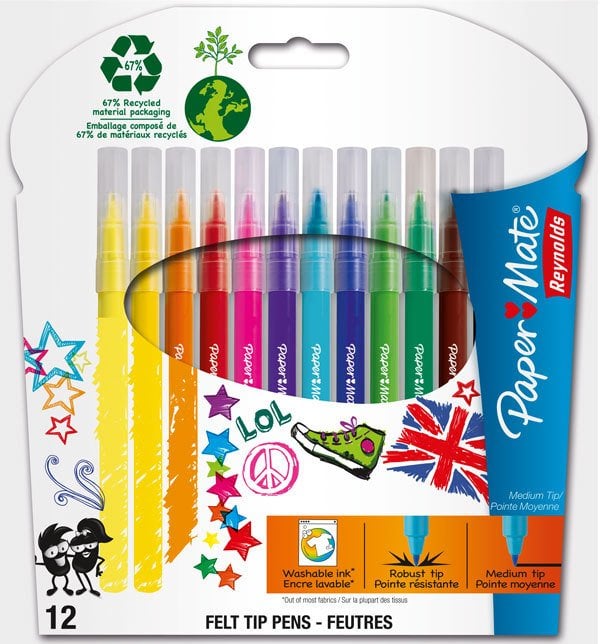 PAPERMATE KEÇELİ KALEM M UÇ KARIŞIK 12Lİ 1850460