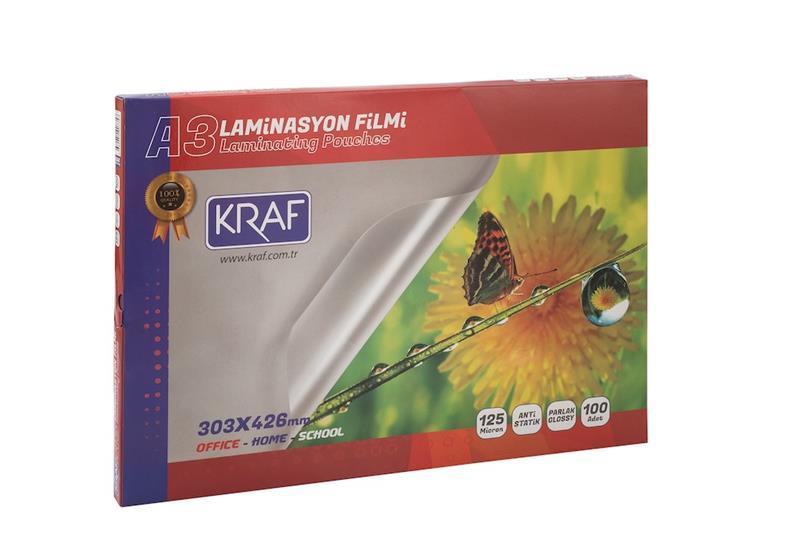 KRAF LAMİNASYON FİLMİ PARLAK A3 125MIC 100LÜ 2123