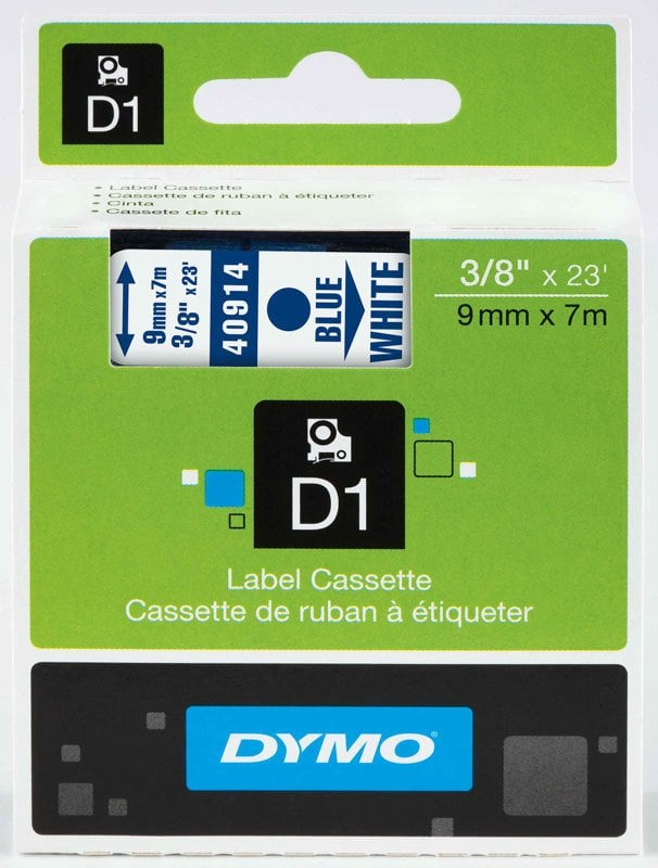 DYMO ŞERİT D1 9MMx7MT BEYAZ/MAVİ 720690 40914