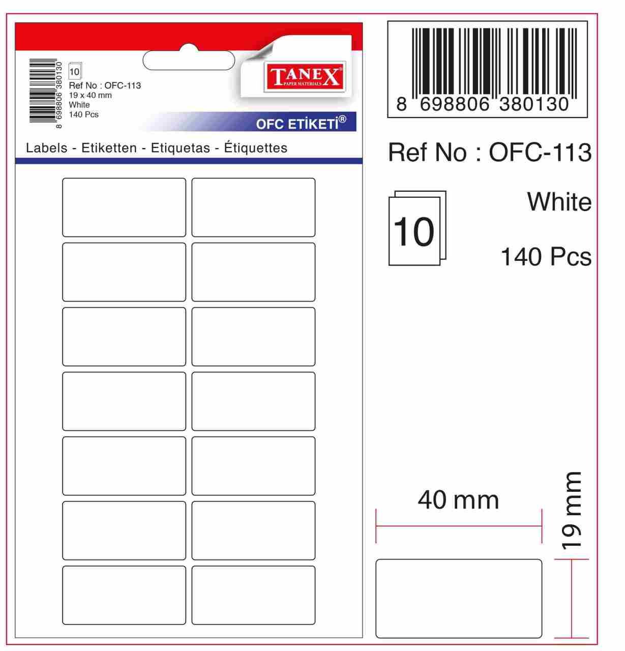 TANEX OFC-113 BEYAZ OFİS ETİKETİ