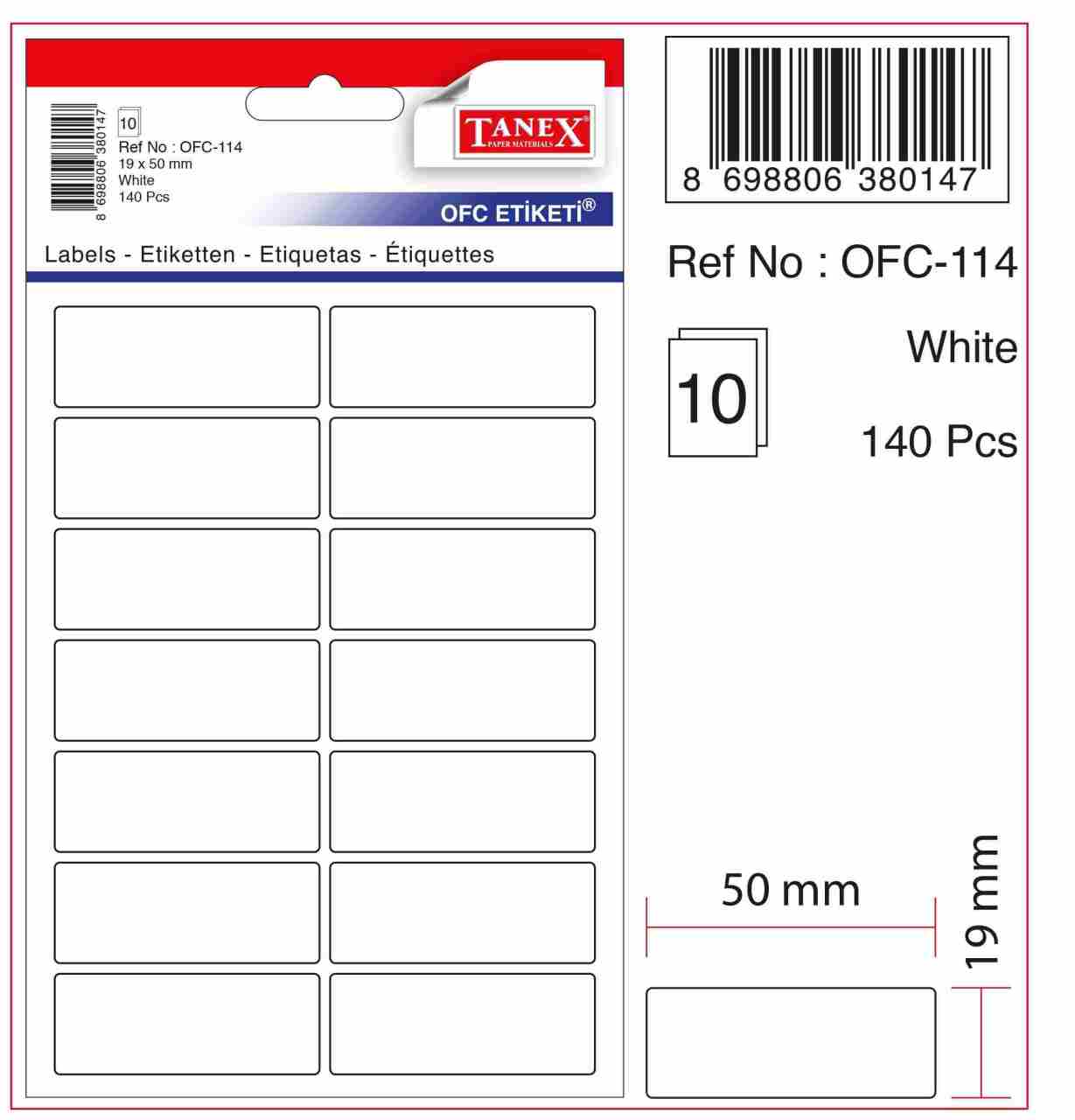TANEX OFC-114 BEYAZ OFİS ETİKETİ