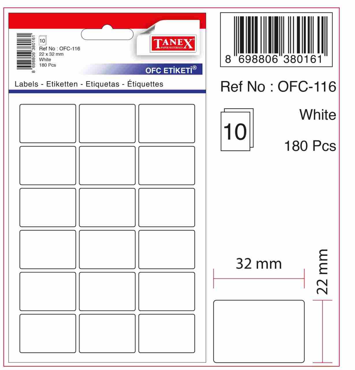 TANEX OFC-116 BEYAZ OFİS ETİKETİ