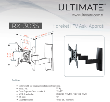 ULTIMATE RX-303-S 15''- 40'' Hareketli TV Askı Aparatı