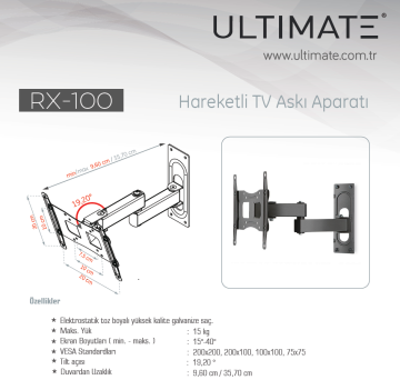 ULTIMATE RX-100 15''- 40'' Hareketli TV Askı Aparatı