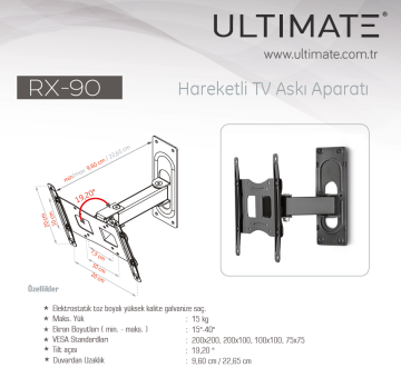 ULTIMATE RX-90 15''- 40'' Hareketli TV Askı Aparatı