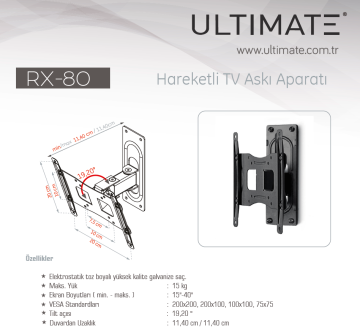 ULTIMATE RX-80 15''- 40'' Hareketli TV Askı Aparatı