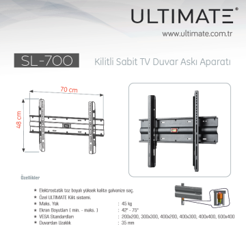 ULTIMATE SL-700 42'' - 75'' Kilitli Sabit TV Askı Aparatı