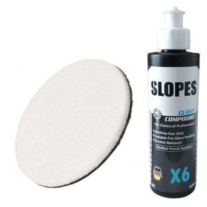 Slopes X6 Glass Compound 250 ml / Çizik Giderici Cam Pastası + 46009 Flexipads Glass Polishing 130 mm / Cam Pasta Keçesi