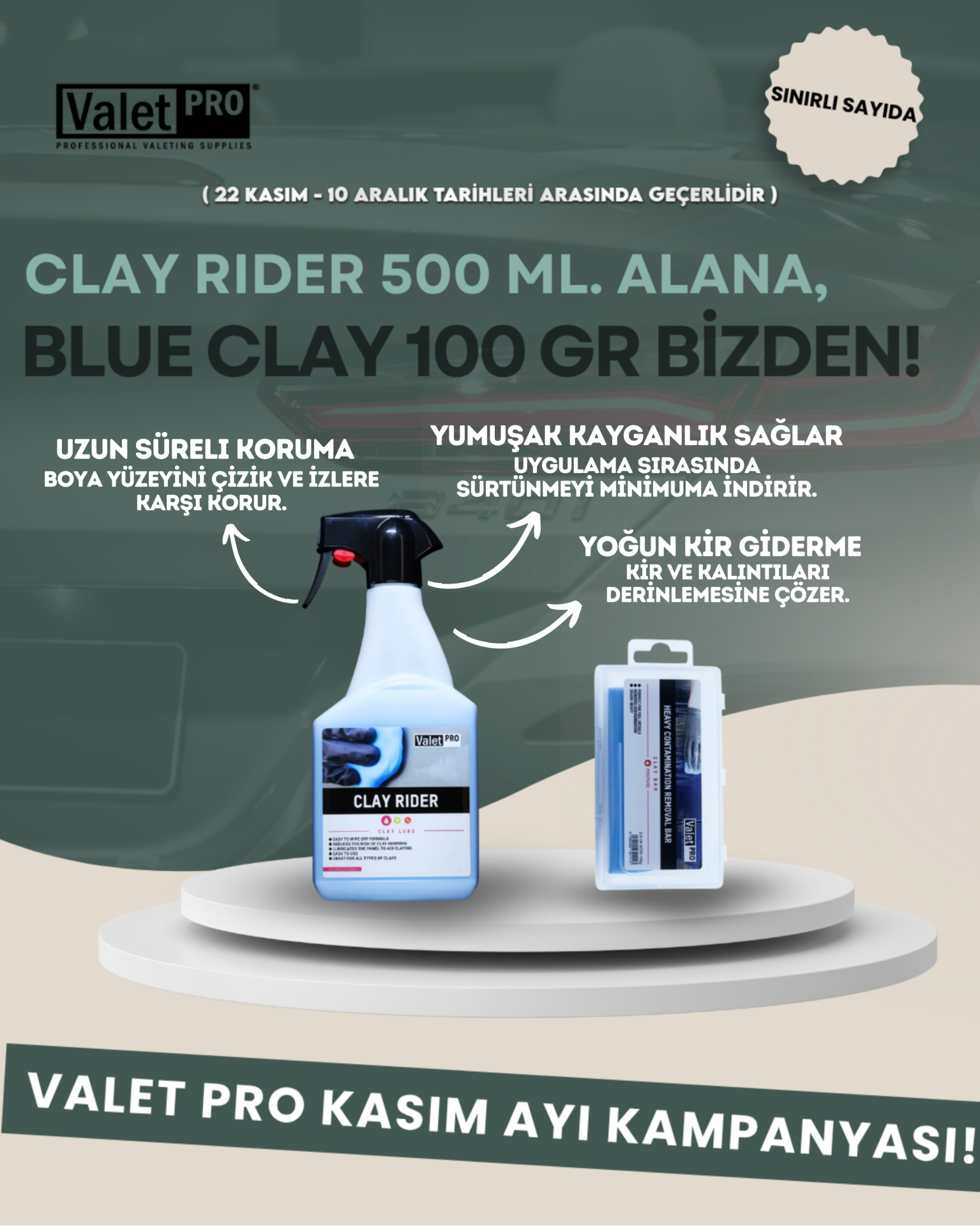Valet Pro Clay Rider 500 ml + Blue Clay Bar 100 Gr / Set