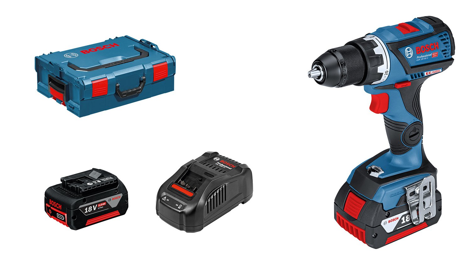 Bosch Professional GSR 18V-60 C 5 Ah Çift Akülü Delme/Vidalama - L-boxx Çantalı