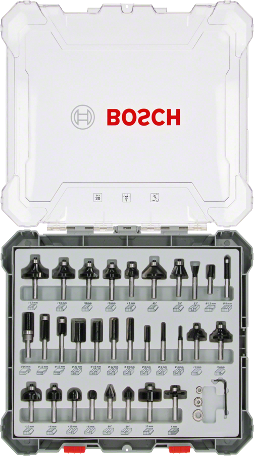 Bosch - Profesyonel 30 Parça Karışık Freze Ucu Seti 8 mm Şaftlı