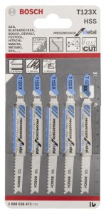 Bosch - Kademeli Artan Dişli Seri Metal İçin T 123 XF Dekupaj Testeresi Bıçağı - 5'Li Paket