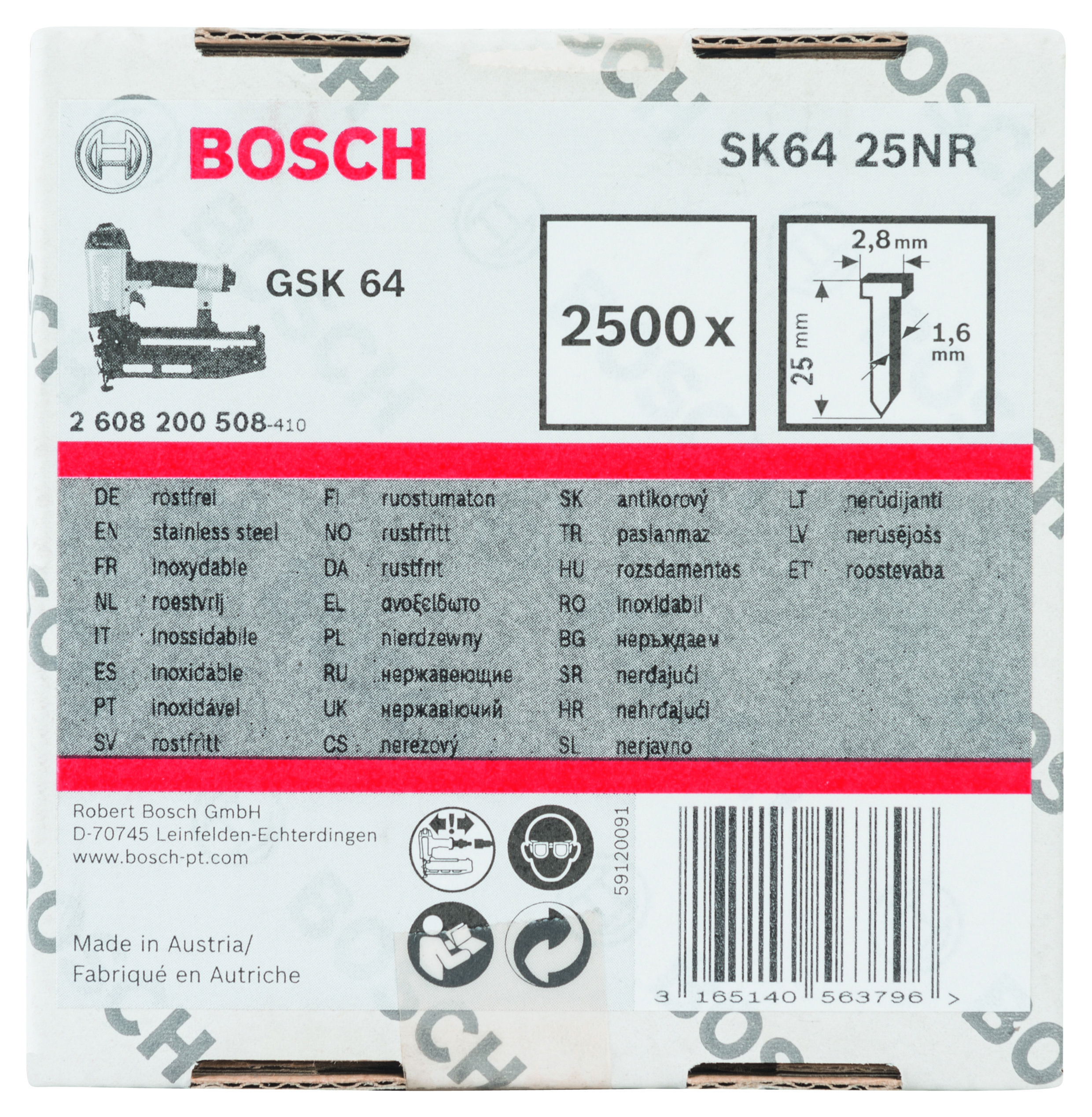 Bosch - GSK 64 Çivisi 25 mm 2500li Paslanmaz