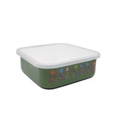 Emaye Saklama Kabı-Yeşil Kareli Kedi
