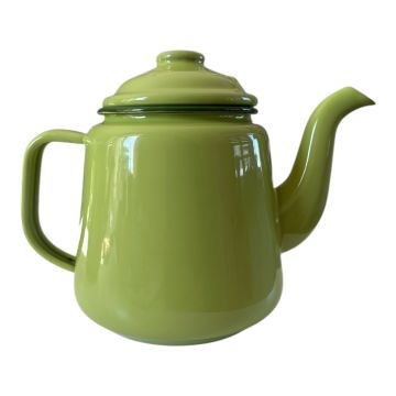 Emaye Konik Çay Demliği-Elma Yeşili Oturan Benekli Kedi