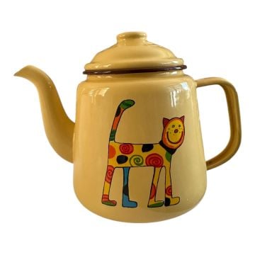Emaye Konik Çay Demliği-Sarı Ayakta Benekli Kedi