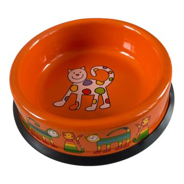 Emaye Kedi Mama Kabı-Turuncu Minik Benekli Kedi