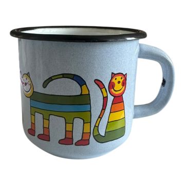 Emaye Konik Bardak-Buz Mavisi Enine Çizgili Kedi