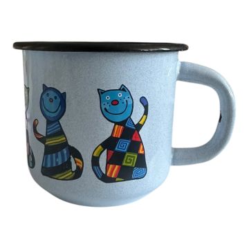 Emaye Konik Bardak-Buz Mavisi Kareli Kedi