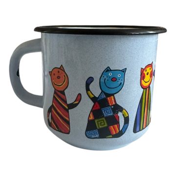 Emaye Konik Bardak-Buz Mavisi Kareli Kedi
