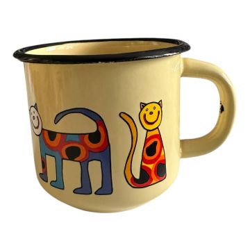 Emaye Konik Bardak-Krem Benekli Kedi