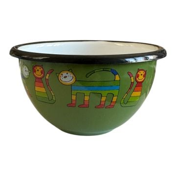 Emaye Kase/10 cm-Yeşil Enine Çizgili Kedi