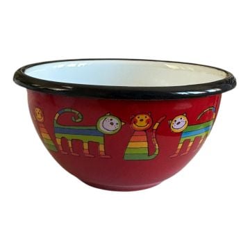 Emaye Kase/10 cm-Kırmızı Enine Çizgili Kedi