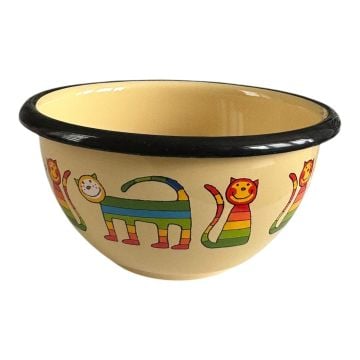 Emaye Kase/10 cm-Krem Enine Çizgili Kedi