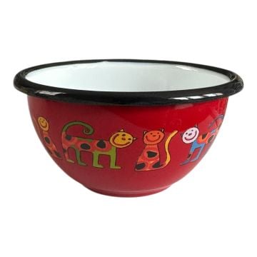 Emaye Kase/10 cm-Kırmızı Benekli Kedi