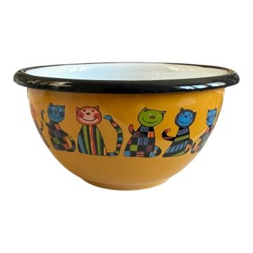 Emaye Kase/10 cm-Sarı Kareli Kedi