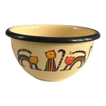 Emaye Kase/10 cm-Krem Kıvrık Kedi