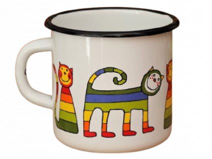Emaye Bardak/9cm-Beyaz Enine Çizgili Kedi