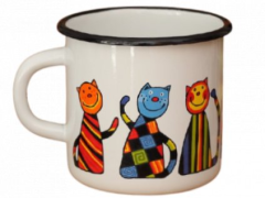Emaye Bardak/9cm-Beyaz Kareli Kedi