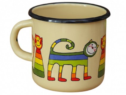 Emaye Bardak/9 cm-Krem Enine Çizgili Kedi