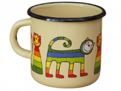 Emaye Bardak/9 cm-Krem Enine Çizgili Kedi