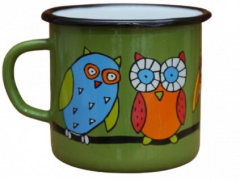 Emaye Bardak/9cm-Yeşil Baykuş